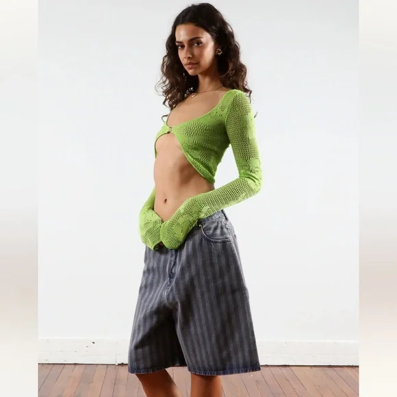 Heavy Manners 'TWILL STRIPE BLUE' BAGGY DENIM SHORT - Picture 2 of 2